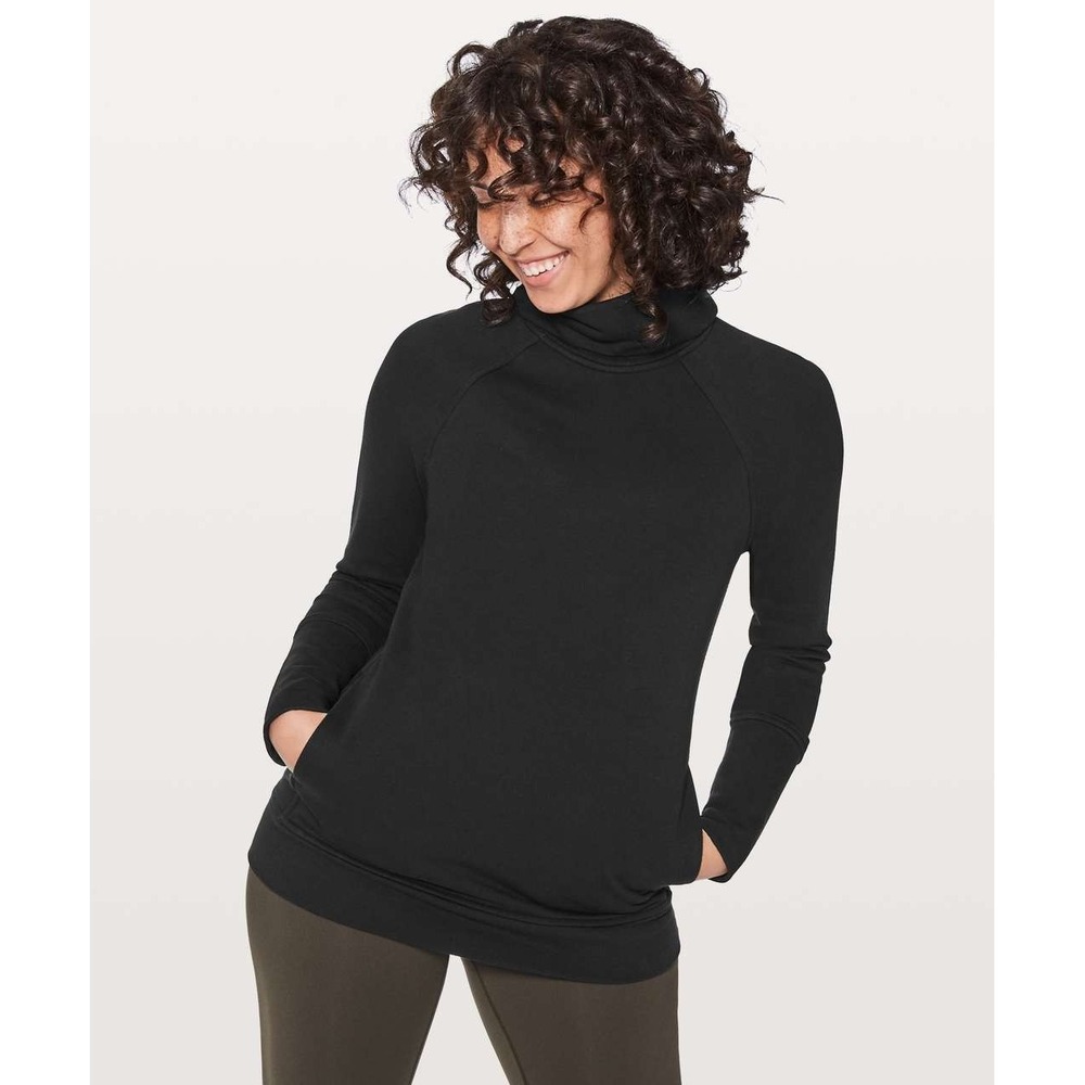 lululemon To You Tunic Sz 4 Black High Neck Kangaroo Pocket Sweatshirt Athletic